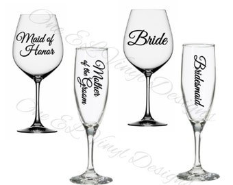 Wedding Party Titles for DIY Glasses - Bridesmaid, Maid of Honour...Vinyl Decal For Champagne, Wine, Beer Mug, ... Glass Not Included