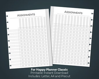 HAPPY PLANNER Inserts, Assignment Tracker, Teacher, Happy Planner Classic, Printable Planner, Mambi, Create 365, Printable Planner Kit