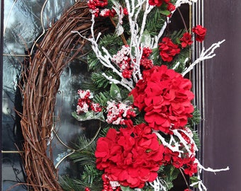 Elegant Red Valentine's Day wreath, Winter wreath for front door, Valentine door wreath, Winter decor, Winter door wreaths, Valentines gift