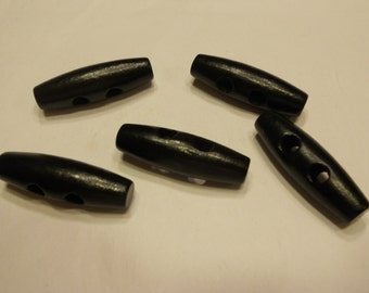 5 black wood toggle buttons, 35 mm (28)