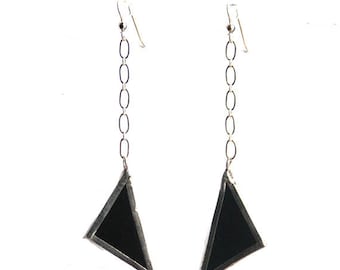 Stained Glass Earrings, Triangle Earrings, Dangle Earrings, Statement Earrings, Minimalist Earrings, Long Dangle Earrings, Modern Jewelry