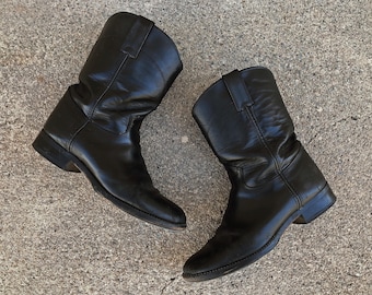 Vintage Justin black leather roper boots