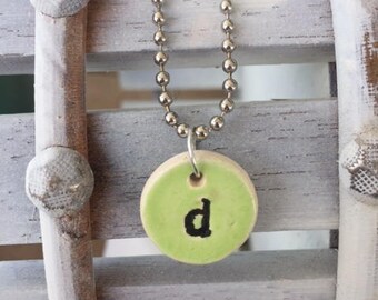Kiln Fired Personalized Initial Necklace LIme Green
