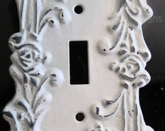 Elegant Single Light Switch Metal Plate Cover White Distressed