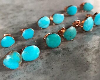 Natural Turquoise Studs Earrings, December Birthstone Jewelry, Birthstone Earrings, Turquoise Earrings, Boho wedding