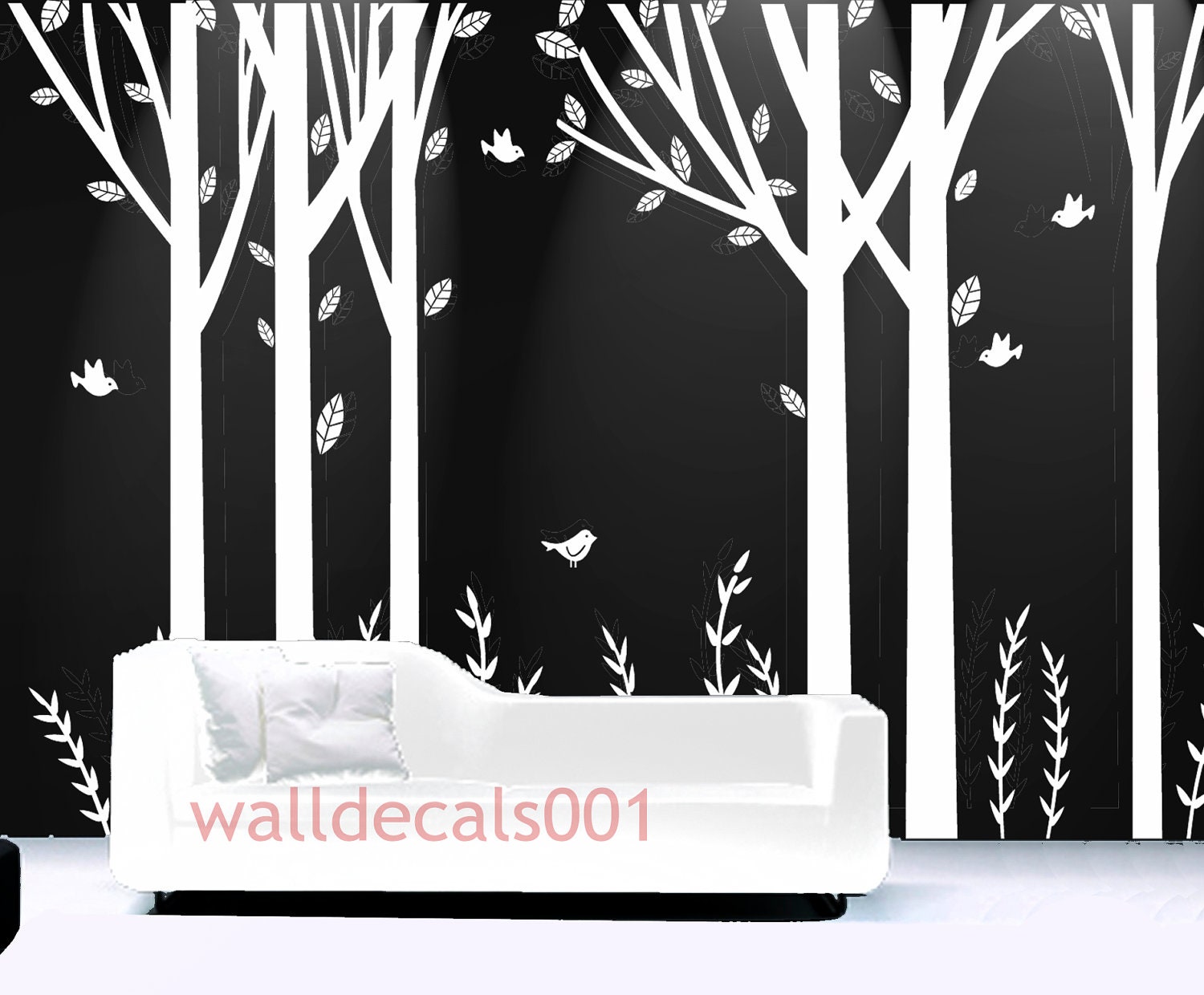 White Tree Wall Decals Stickers Room Decor Nature Zoom