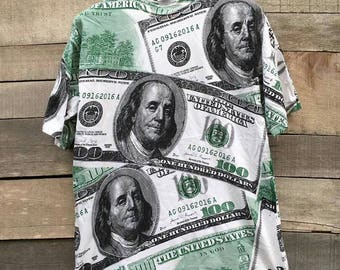 Rare / vintage / all over print / 100 dollar / 90s / shirt