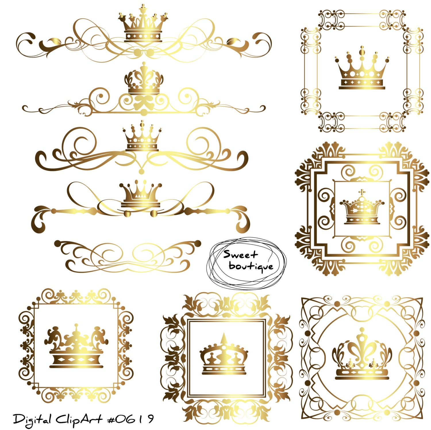 Crown border Digital Borders Frames clipart Crown frame