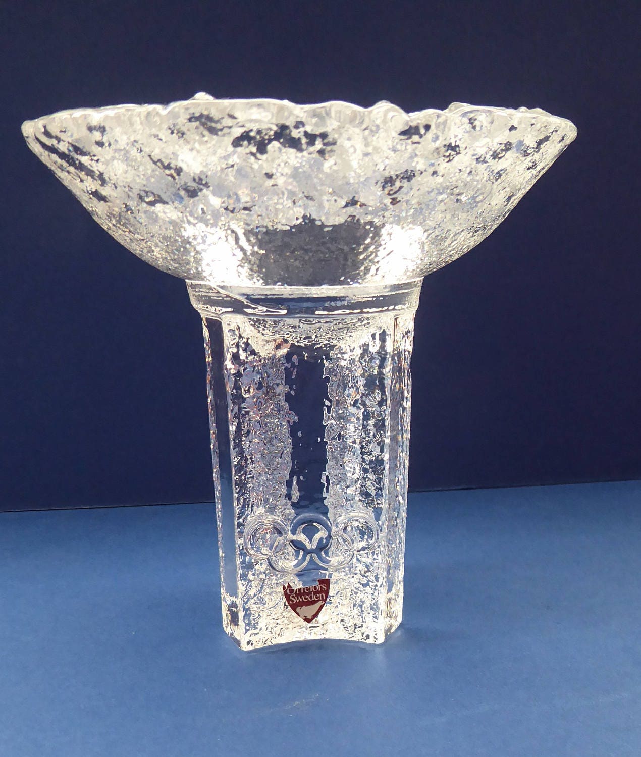 1980s ORREFORS Swedish Crystal OLYMPIC TORCH Candle Holder.