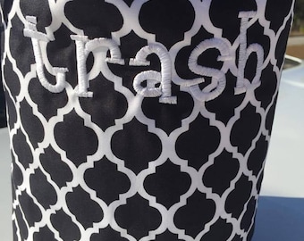 Car trash bag - Custom made in any color or print - wide black and white quatrefoil