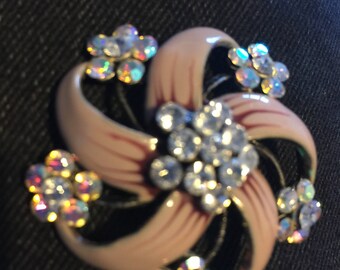 Vintage scarf broach enamel and faux diamonds