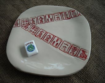 Mahjong Dish - Oriental Plate - Mahjongg Snack Dish - Oriental Dish - Mahjong Plate - White Mahjong Dish - Mahjong Gift - Gift Idea