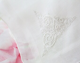 Vintage Monogrammed Ladies' Handkerchief, Letter J, Embroidered Design, Bride to Be, Wedding Gift
