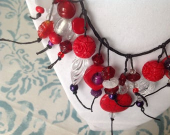 Red Hat Society necklace of Sophisticated red and purple tones