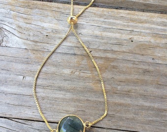 Labradorite Bracelet, Natural Stone Bracelet, 24k gold plated bracelet, Adjustable Bracelet, Gifts for her, Bridesmaid Bracelet
