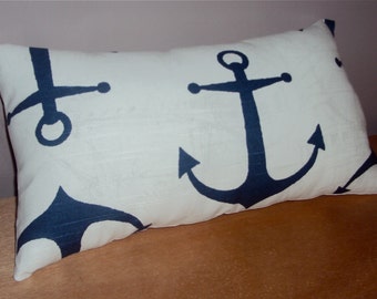 Navy Blue and White Nautical Anchor Decorative Lumbar Pillow Cover - Available In 3 Sizes