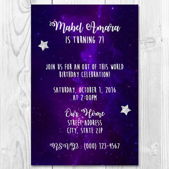 Galaxy Birthday Party Printable Invitation 4x6 or 5x7