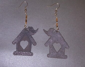 Home and a Lil Birdie- 100% Genuine Leather Hand Beaded Earrings
