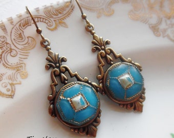 Antique Glass Button Earrings-Albuquerque