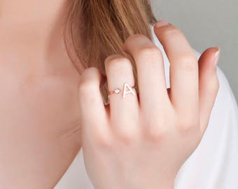 Personalized Bridesmaid Gift - Letter Ring - Rose Gold Initial Ring - Birthstone Ring - Personalized Ring - Custom Ring - Mother's Day Gift