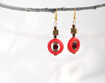 red and burgandy beaded earrings