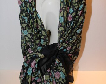 Vintage Floral Scarf, Vintage Black Scarf, Woman's Scarf New With Tags, Made In Italy
