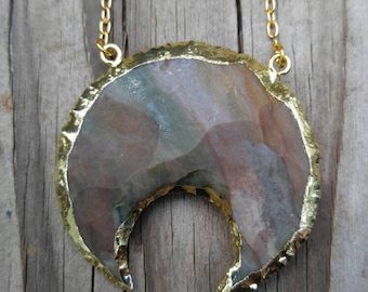 Genuine Jasper Crescent Moon Necklace