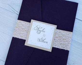 Simple and Elegant Purple and Gold Wedding Invitation