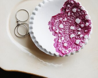 Metallic Pink Lace Ring Dish, Clay Ring Dish, Clay Jewelry Dish, Ring Dish, Catchall Dish, Jewelry Holder