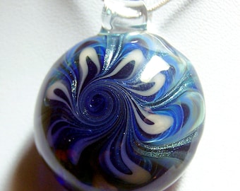 Sparkling blue mandela spiral lampwork glass pendant - slight second sale