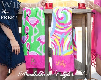 Beach Towel-Monogram Beach Towel-Personalized Beach Towel-Monogram Gift-Gift for Her-Bridesmaid Gift-Towel-Flamingo-Summer-Monogrammed