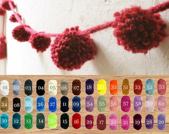 Pom pom Garland in 46 colors yarn / Boho custom garland / Home Wedding Party Decor / Bulky wall hanging / Red cyclamen - 11.5ft / 3,5 m