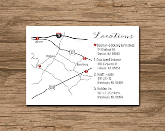Custom Wedding Map, Event Map, Directions, Locations - PRINTABLE file - Enclosure Card, Invitation Insert with a map