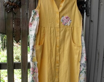 Linen Dress-Jumper/ Boho Clothing/ Plus Size Sundress-Jumper/ Upstyled Linen Embellished Jumper/ Sheerfab Funwear