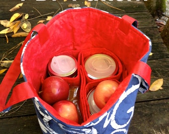 Mason Jar Carrier Bag PATTERN, Jars to Go 4-jar Bag, pint and half-pint lunch shopping bag tote carrier - instant download