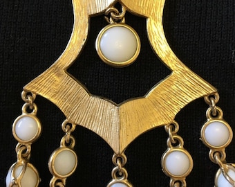 Vintage Gold/White Bead/Milk Glass Statement Necklace