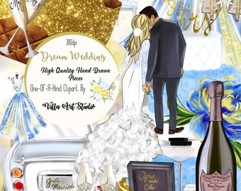 Wedding clipart, Bride and Groom, Hand Drawn Clipart, Glitter, Fashion Clipart, One of a Kind, planner Stickers, calendar DIY