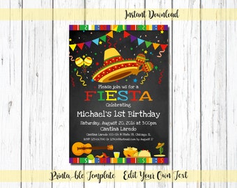 Fiesta Invitation, Fiesta Birthday Invitation, Mexican Fiesta Invitation, Fiesta Party, 1st Birthday, Instant Download, Mexican, 20001