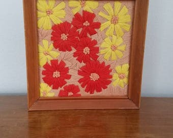 Vintage Flower Crewel, Embroidery, Framed