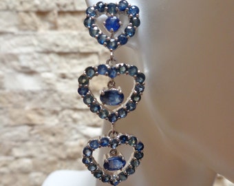 Blue Sapphire and Iolite heart earrings in Sterling Silver