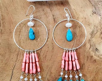Coral Branch Earrings | Blue Moon Turquoise | Moonstone | Pearl Chalcedony | Bohemian | Gemstone