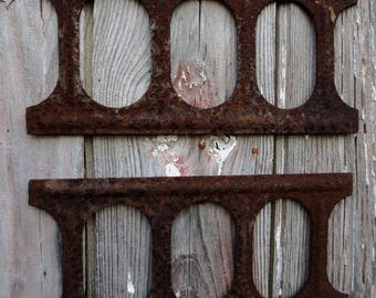 Industrial Cast Iron Mold Plates, concrete block manufacturing, deeply rusted and pitted, Industrial Frame or Mirror...Altered Art Project