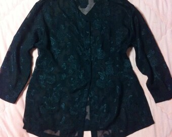 90s Vintage Black Sheer Floral Blouse, Vintage Sheer Black Floral Blouse, 90s Vintage Sheer Black Floral Blouse, 90s Witch Goth Style