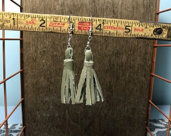 Leather Tassel Earrings - Sage Green