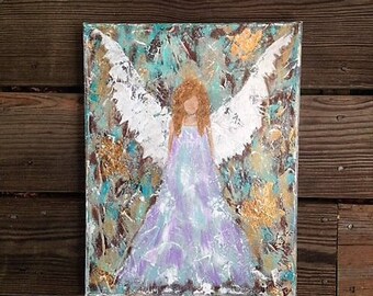 Angel Painting Original Canvas Wall Art Guardian Angel Home Decor Hand Painted