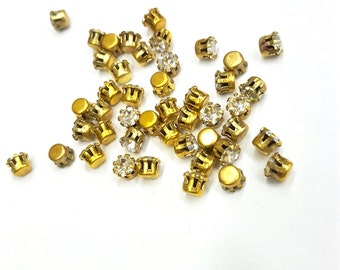 20 Pieces Crystal Swarovski Preset Stones, Raw Brass Tiffany Style Settings, Vintage, 17ss