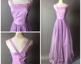 Vintage 50s dress / 1950s dress / vintage 60s dress / 1960s dress / maxi dress / polka dot dress / party dress / Prom Dress / 8554