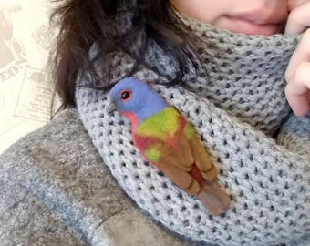 Felted bird brooch Painted bunting birds felt jewelry Felt bird pin Needle felted brooch Needle Felt Bird lovers gift jewelry exotic brooch