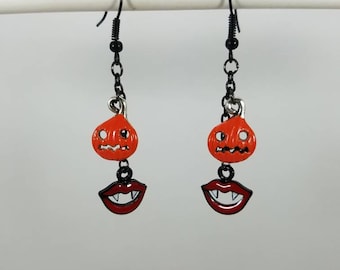 Pumpkin and fangs dangle earrings