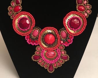 Vintage Beaded Necklace, Vintage Necklace, Red Necklace